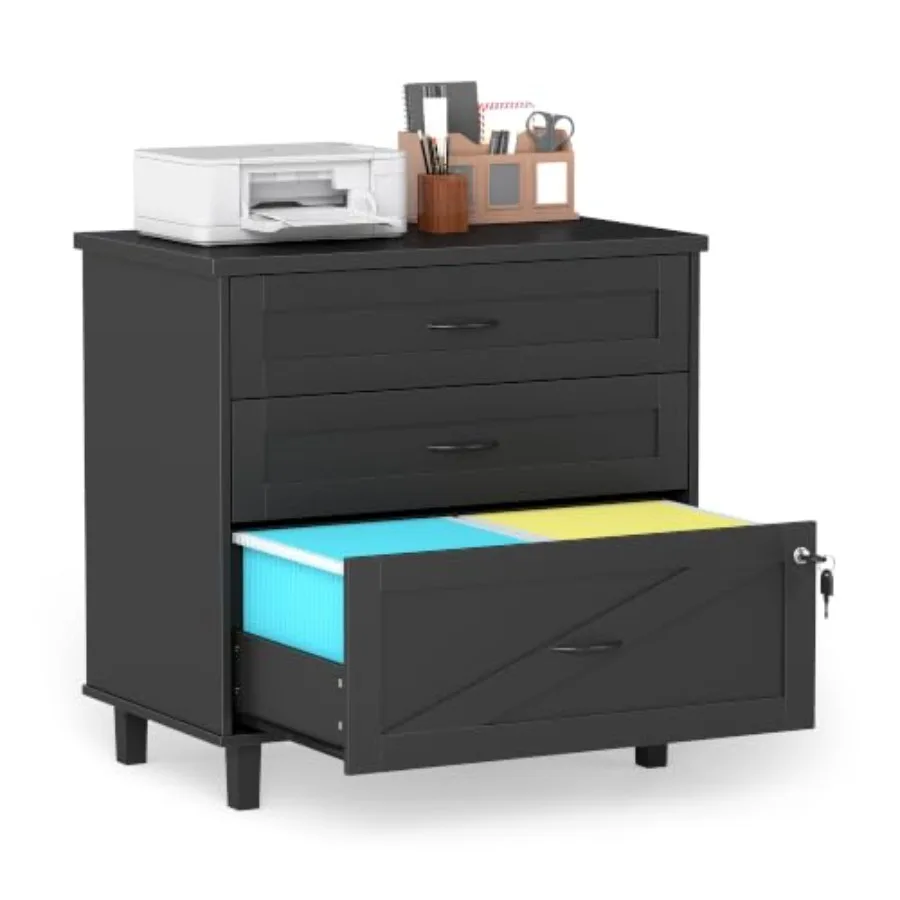 File Folder Hanging - 3-Drawer Wooden File Cabinet with Lock,
